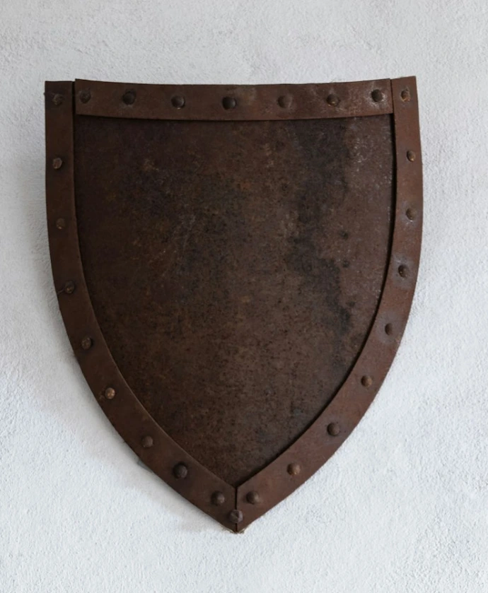 brown metal shield wall decor